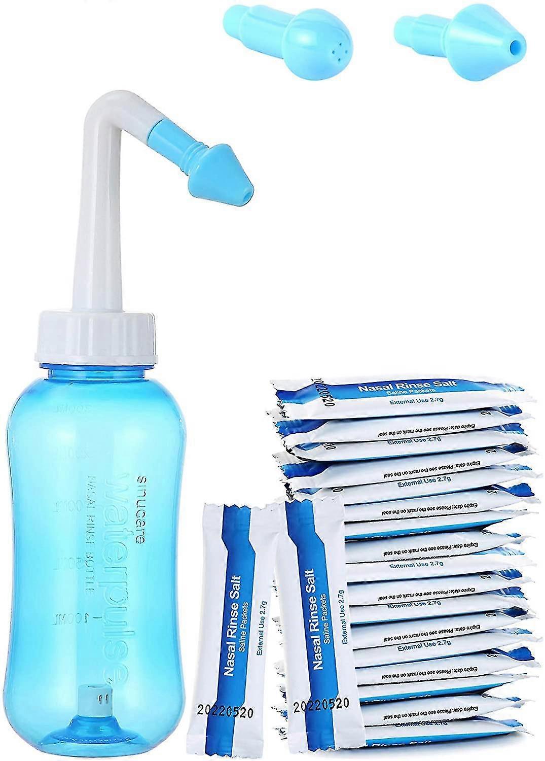 Nasenspülung, Nasenspülflasche 300ml, Neti Pot Kit für Erwachsene & Kind mit Nasenwaschsalz 30er Pack