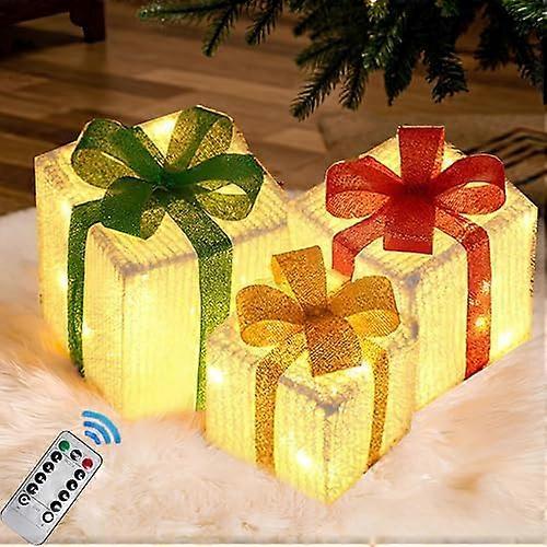 Set of 3 LED decorative gift boxes, Christmas decoration, 50 LED lamp beads illuminated gift boxes, remote control with timer, illuminated box for Chr