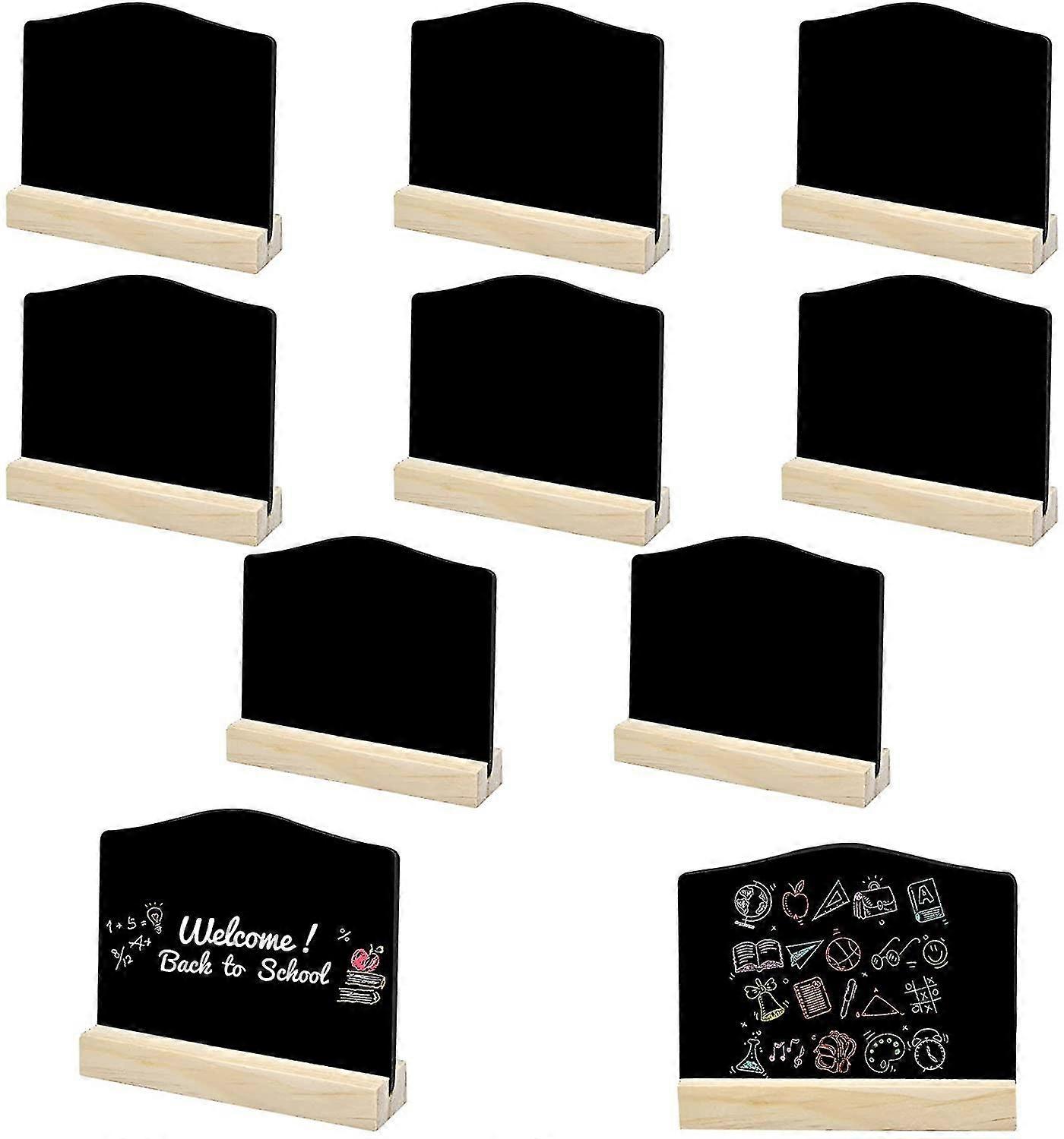 10 Pcs Mini Chalkboards, Small Blackboard With Wood Stand, Double Sided Tabletop