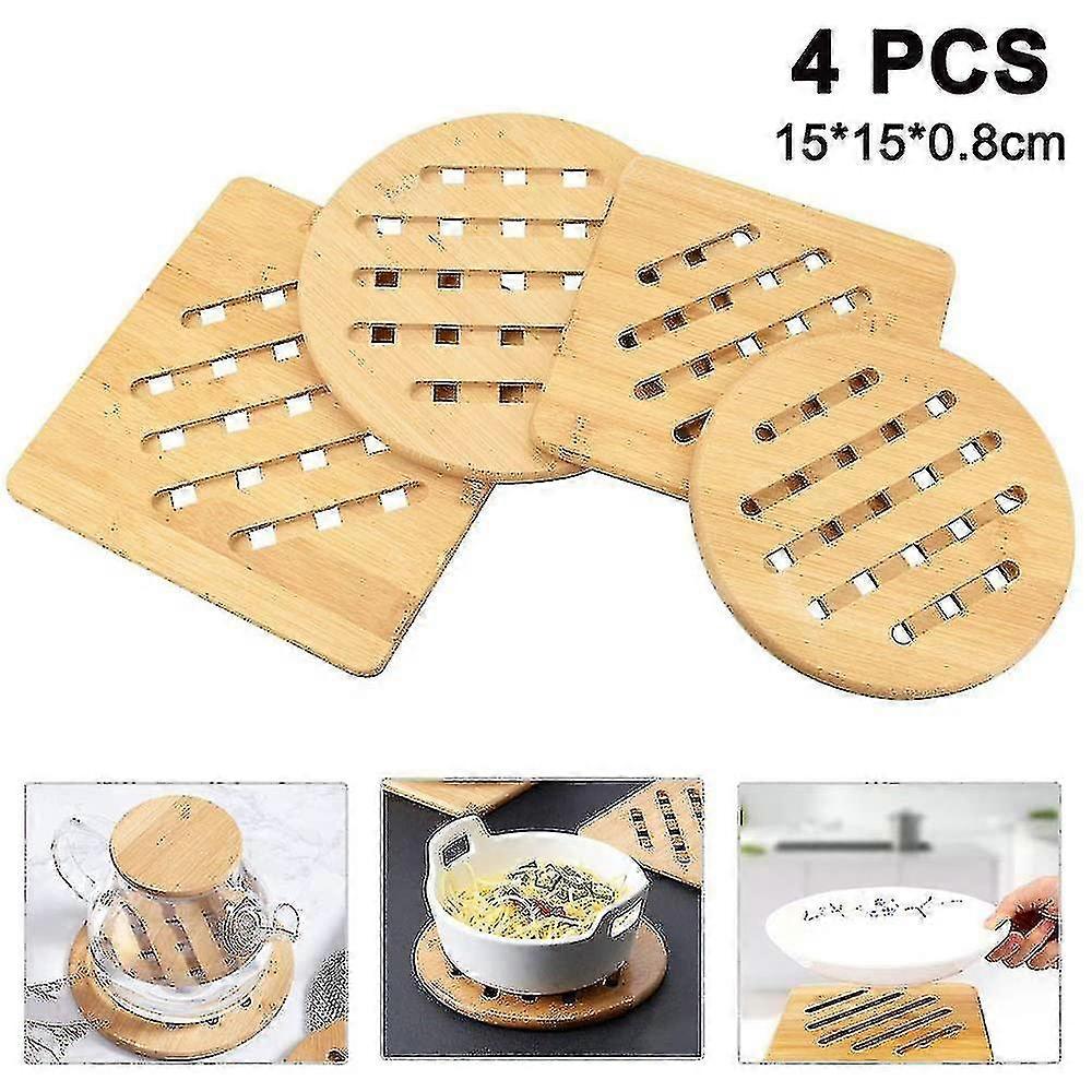4 Pack Heat Resistant Washable Bamboo Coasters Square  Round Coasters