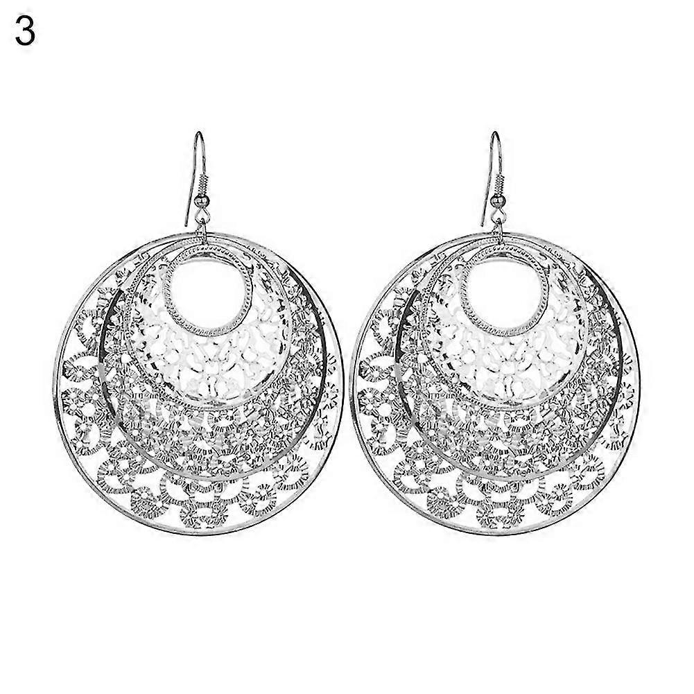 Three-color Creative Fashion Round Hollow Flower Hook Earrings Suitable For Girls Jewelry Gifts