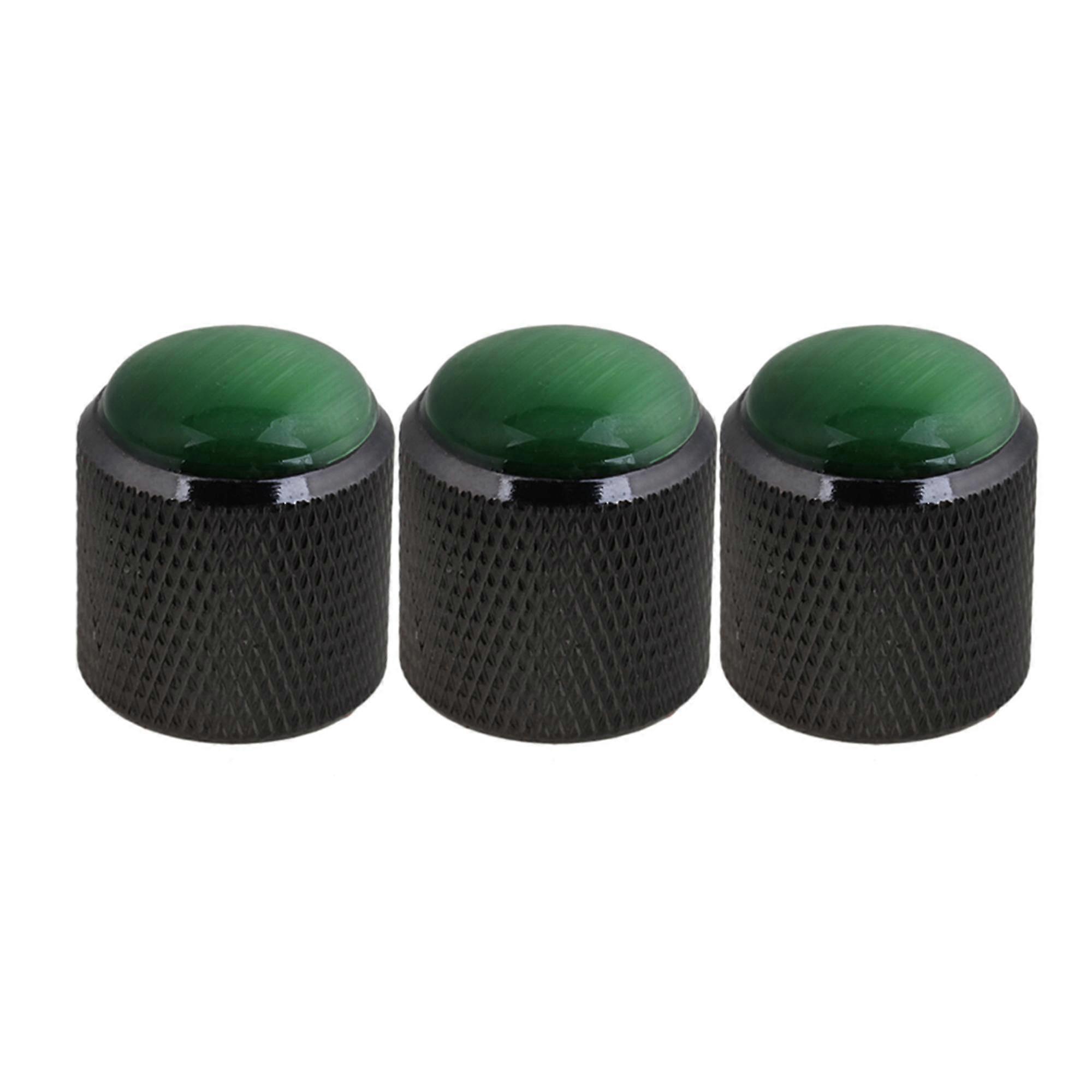 3 x Green Glass Head Practical Electric Guitar Black Dome Knobs Alloy