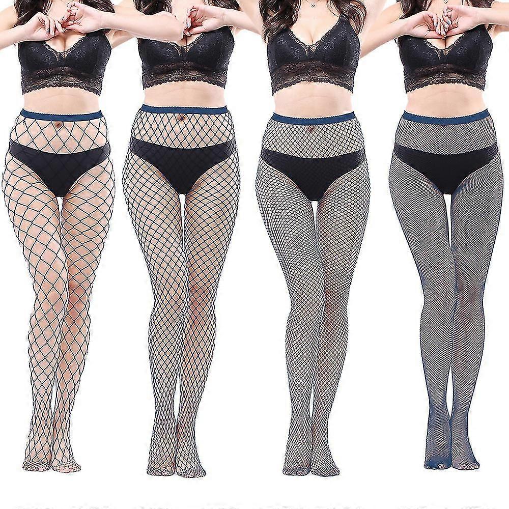 4 pezzi a vita alta calze collant a rete da pesca donne, reti da pesca a vita alta collant trasparenti A