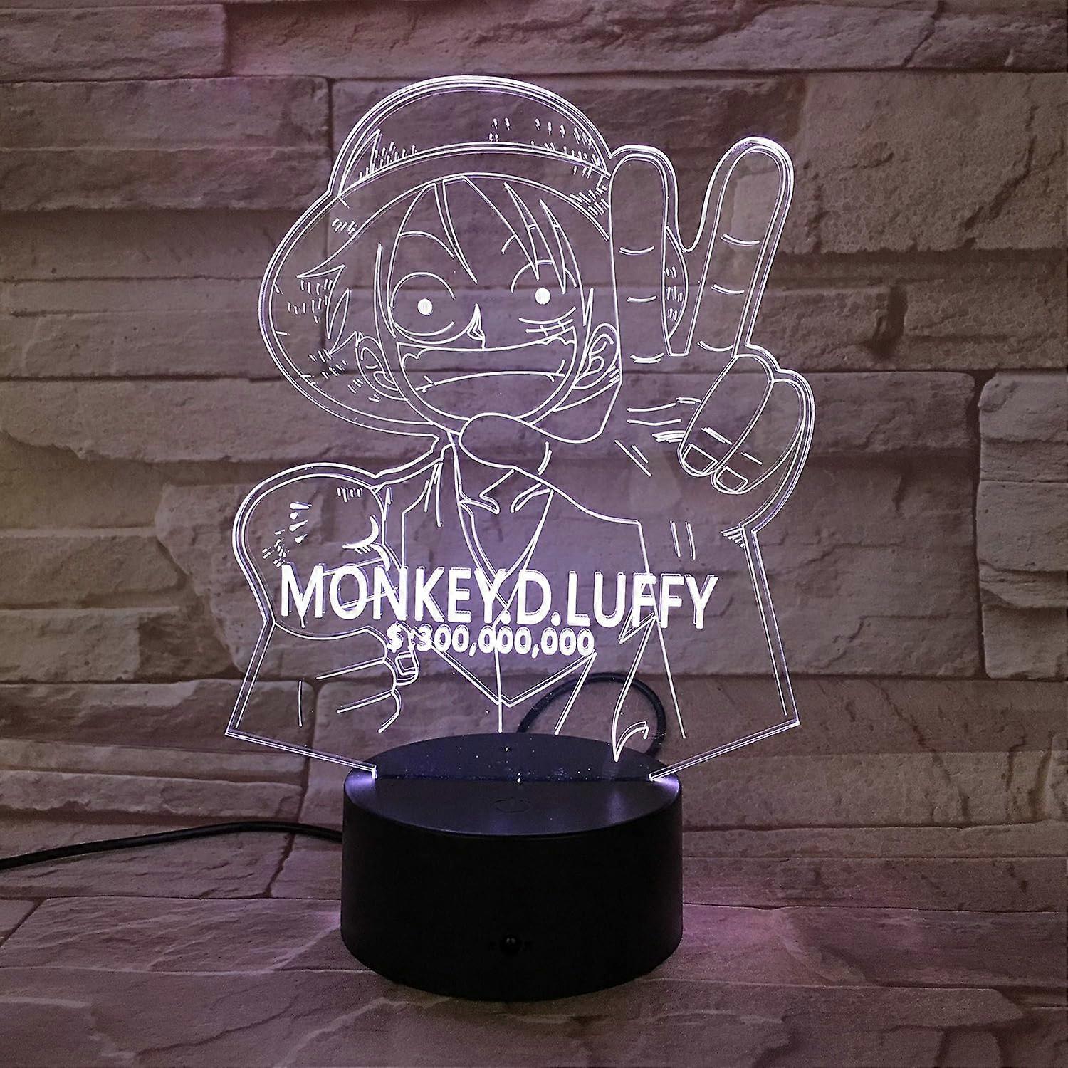 One Piece Luffy 3D Illusion Night Light Lamp Smart Touch, RGB Effect USB Cable Powered Creative 3D Japanese Anime Lamp