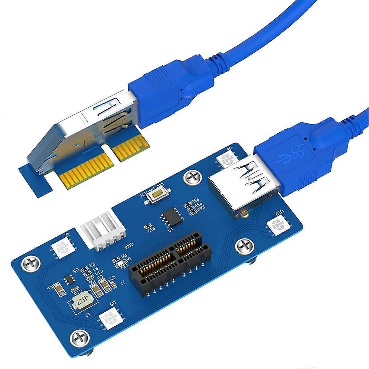 5th Generation Upgrade PCI Express PCI-E 1X to 1X/4x/8x/16x Riser Card Side Extension Plug Cable (with LED Light)