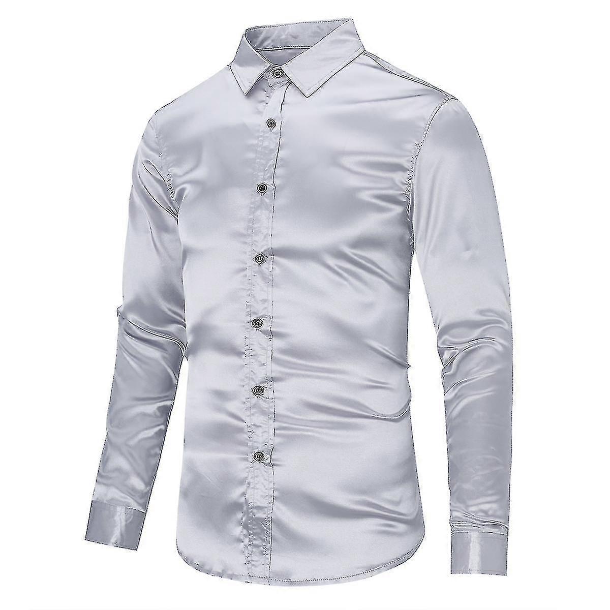 Cloudstyle Herrmode Casual Glänsande Långärmad Lapel Button Polyester Skjorta