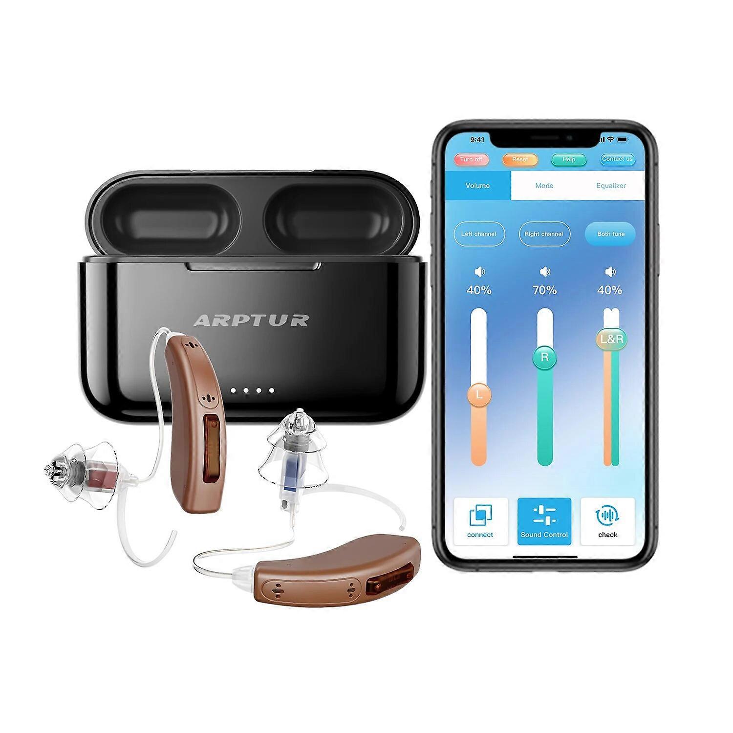 Bluetooth Hearing Aids for Seniors Rechargeable with Noise Cancelling APP Control Self-Fitting Wireless Music Stream Hand-free P