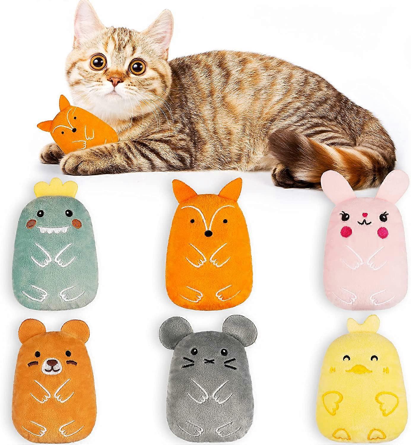 Catnip Toys, Indoor Cat Kitten Toys with Rattle, Plush Cat Pillow Toys for Cats Teething Chew Kick Gifts, 6-Pack