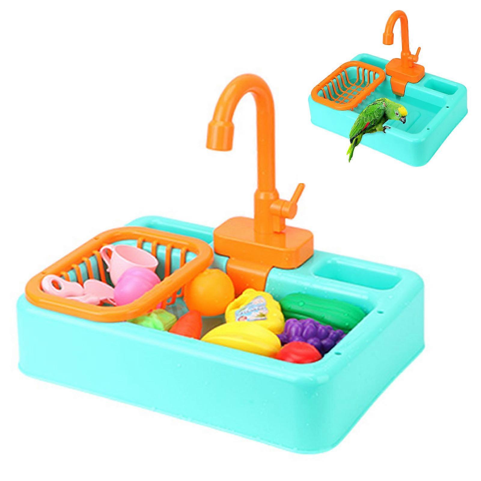 Children or Parrot Pretend Play Kitchen Toys Set Simulation Kitchen Wash the Dishes Toys Set for Children Interactive Toys