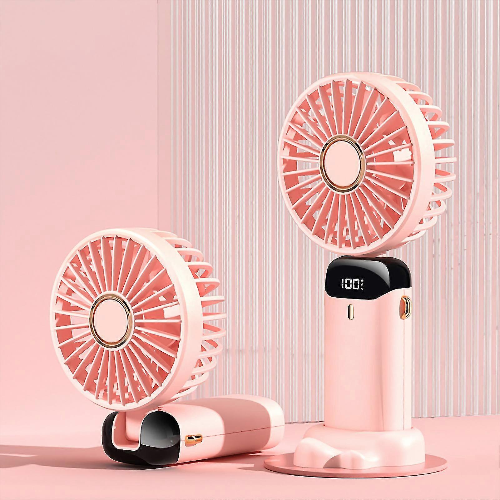 Portable Folding Fan with USB Digital Display - Pink 3000M