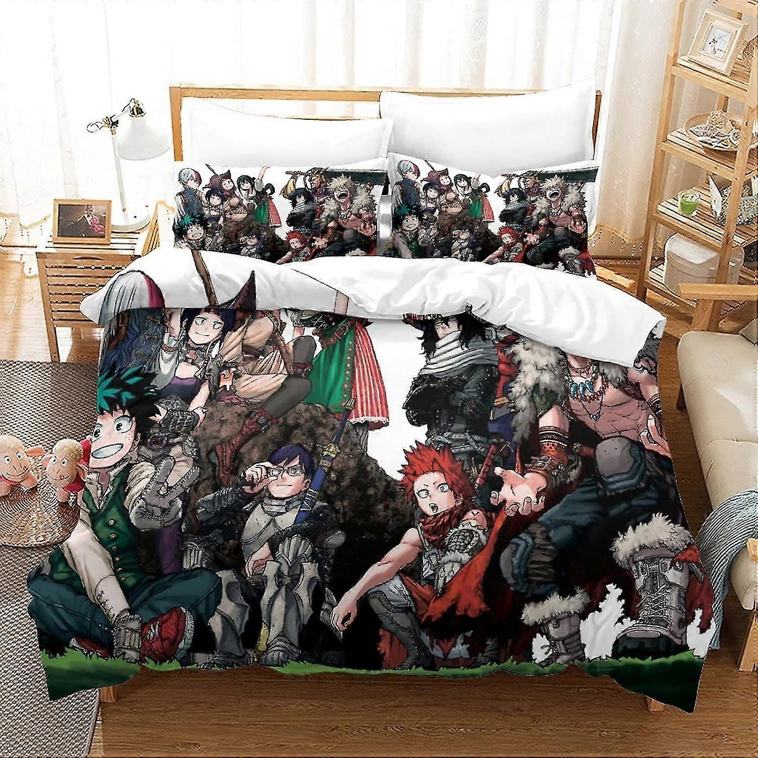 o3103 Lençóis My Hero Academia Rinted Roupa de Cama Cartoon Home Textile Boy Capa de Edredão com Fecho de Zíper Capa de Colcha de Microfibra Macia Lençol de Cama de Casal