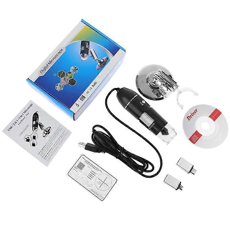 3-in-1 Digital Microscope 1600X 2 Adapters Support Type-C Micro-USB for Windows