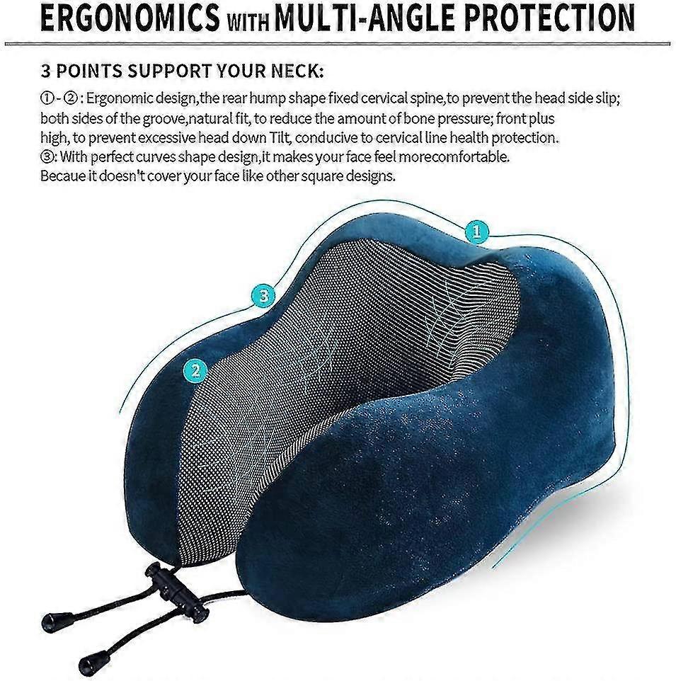 Travel Pillow, Best Memory Foam Neck Pillow Head Support Soft Pillow For Sleeping Rest, Airplane Car & Home Use (dark Blue)