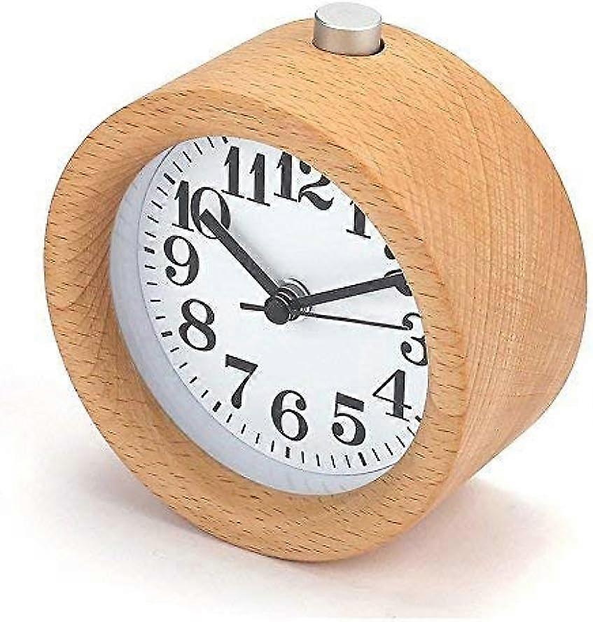 Classic Silent Small Wood Alarm Clock Bedside Mute Table Snooze Alarm Clock with Nightlight
