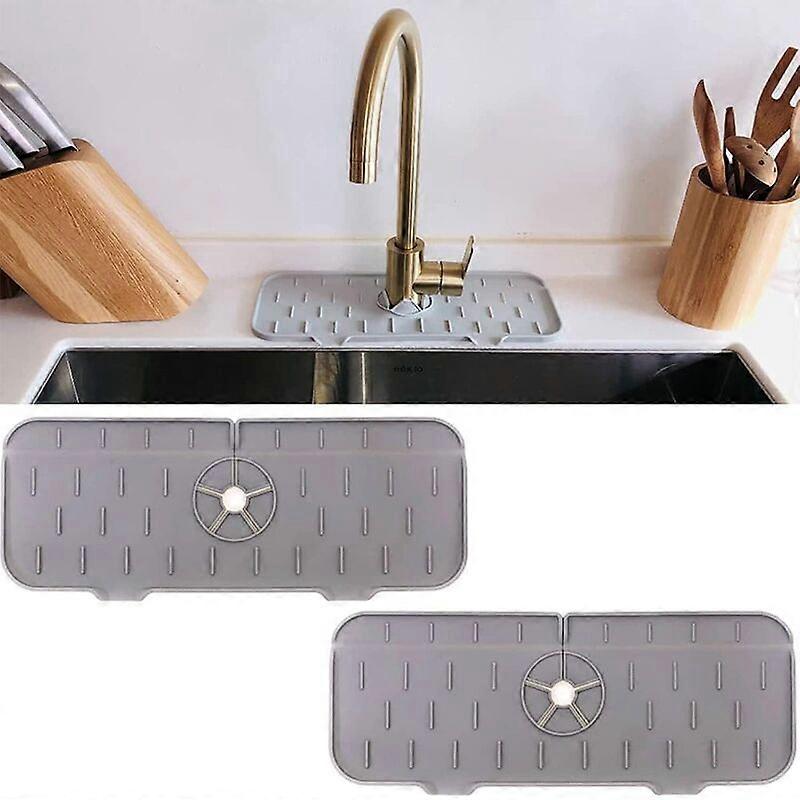 2 Piece Faucet Sink Splash Guard, Silicone Water Pad Kitchen and Bathroom Countertop Protection
