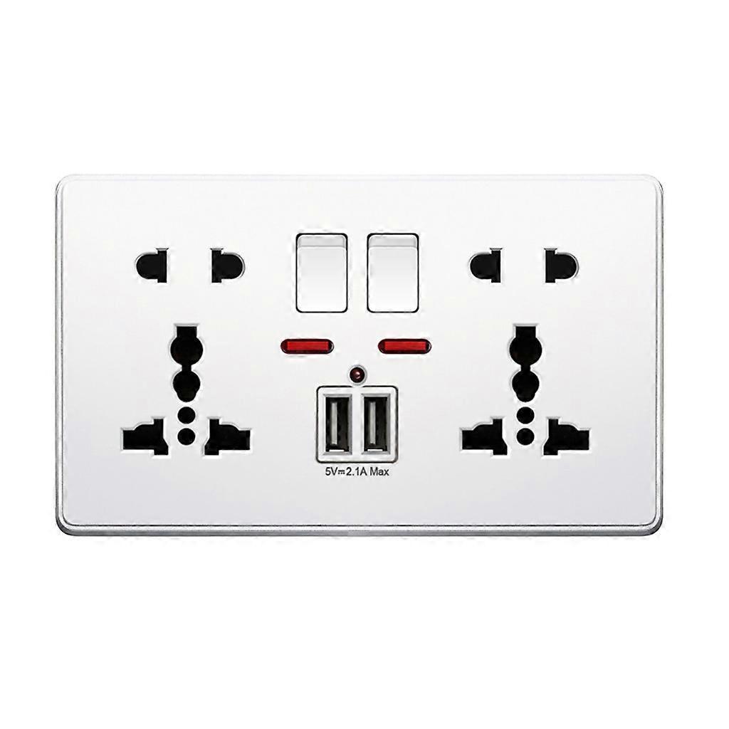 Multifunction UK 13A Wall Socket Push Button 2.1A Double USB Charging Ports