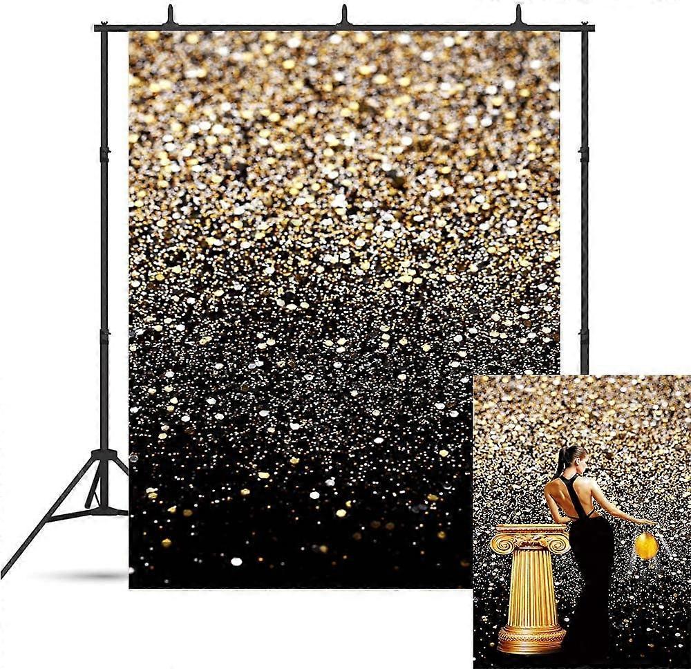 Backdrops Golden Glitter Sequin Spot Bokeh and Black Photo Decoration Background Studio Props Booth Vinyl 5x7FT
