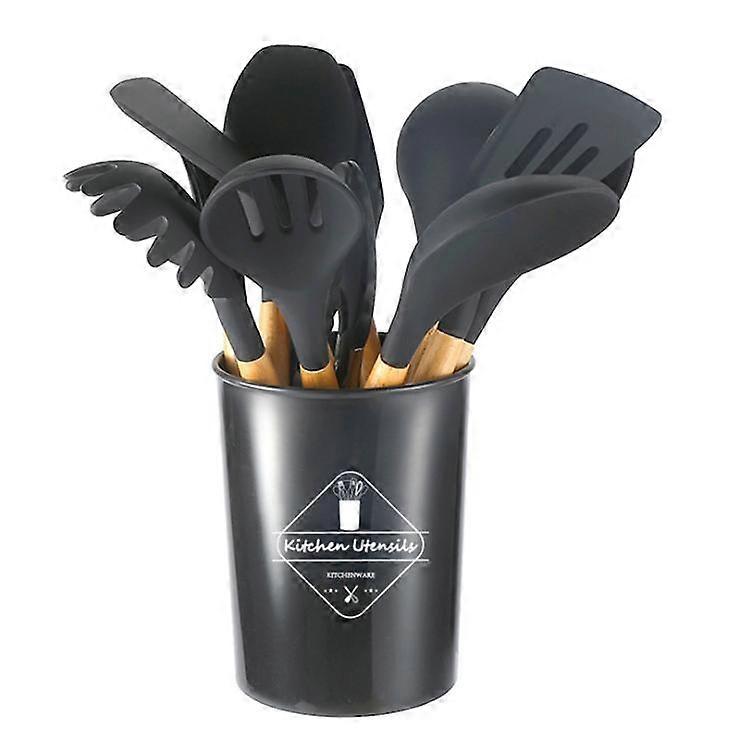 12-piece cooking non-stick silicone kitchenware set wooden handle