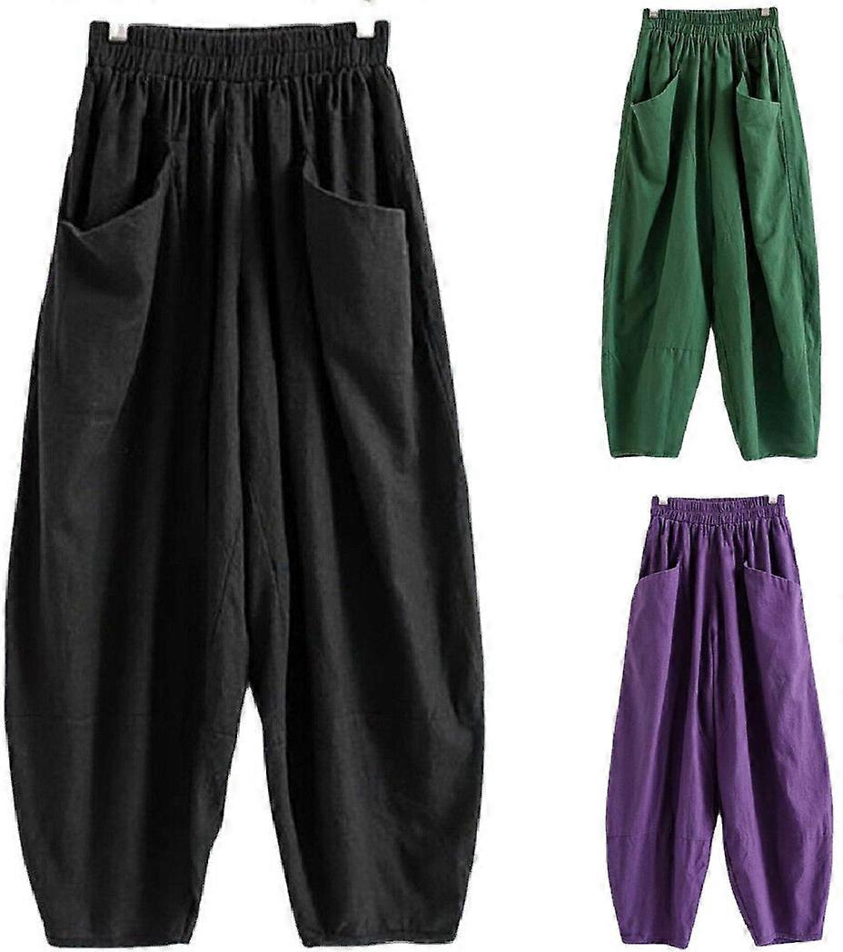Womens Plain Elasticated Waist Long Harem Pants Casual Loose Jogger Trousers Plus Size