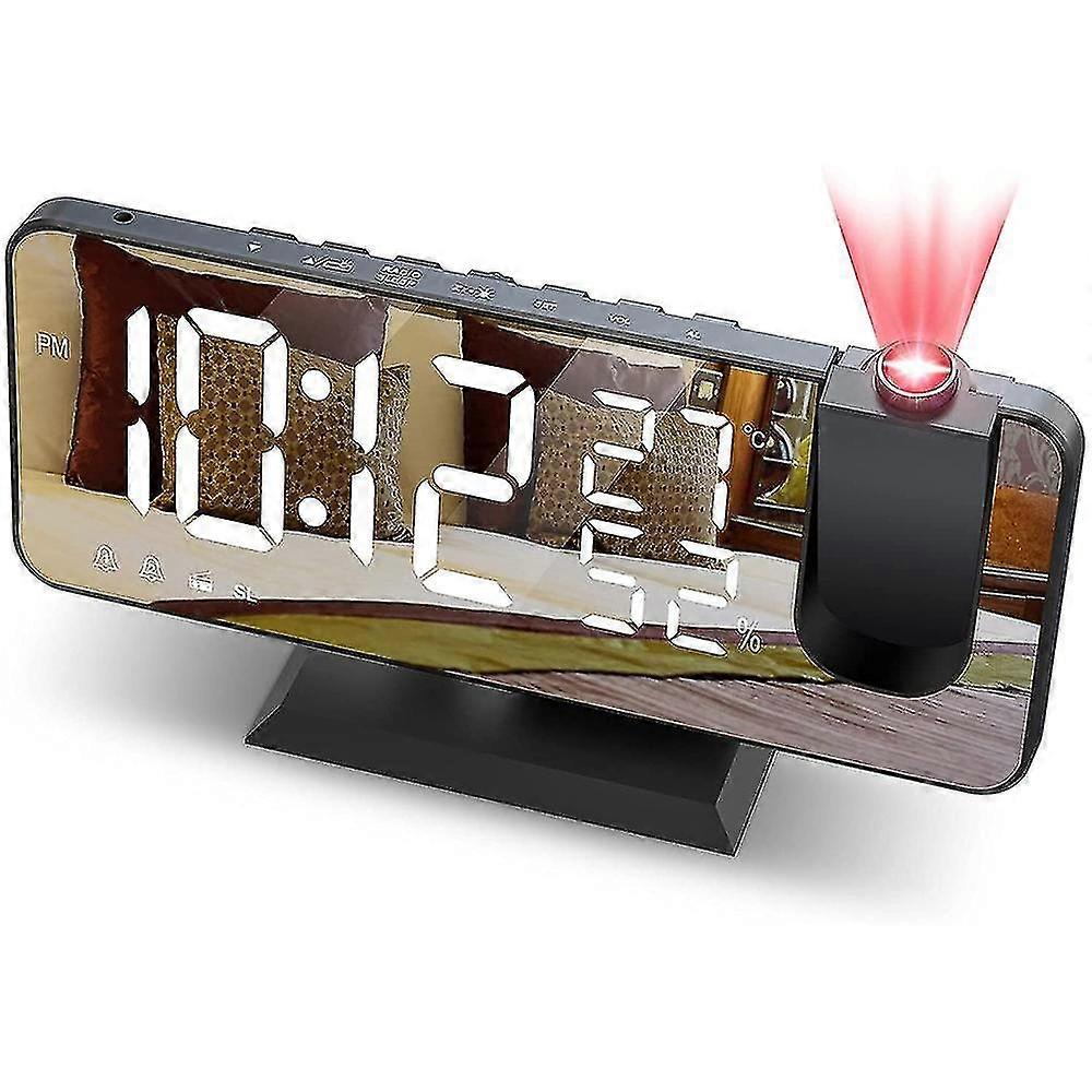Projektion Wecker für Schlafzimmer Decke Digitaler Wecker Radio mit USB-Ladegerät Anschlüsse, LED-Bildschirm Wecker, 4 Dimmer, Dual Wecker mit 2