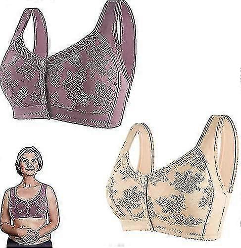 2pcs Charm Bras Front Snaps Comfortable & Convenient Front Button Bra, Wide Shoulder Straps Cotton Front Closure Bra