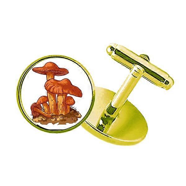 かわいいオレンジキノコの生き物イラストスタッズビジネスメタルカフリンクスゴールデン