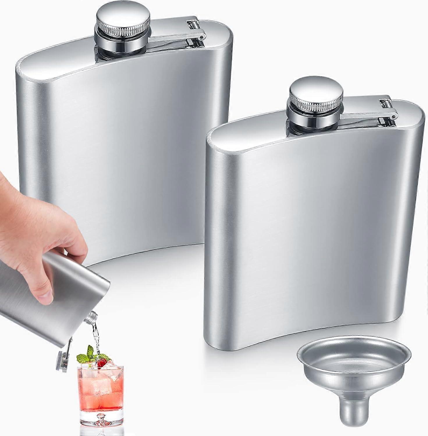 2 Pcs 7 oz Hip Flask with Funnel Set, Stainless Steel Whiskey Flask, Portable Pocket Hip Flask Flagon for Men Climbing Camping Barbecue Bar Party Drin