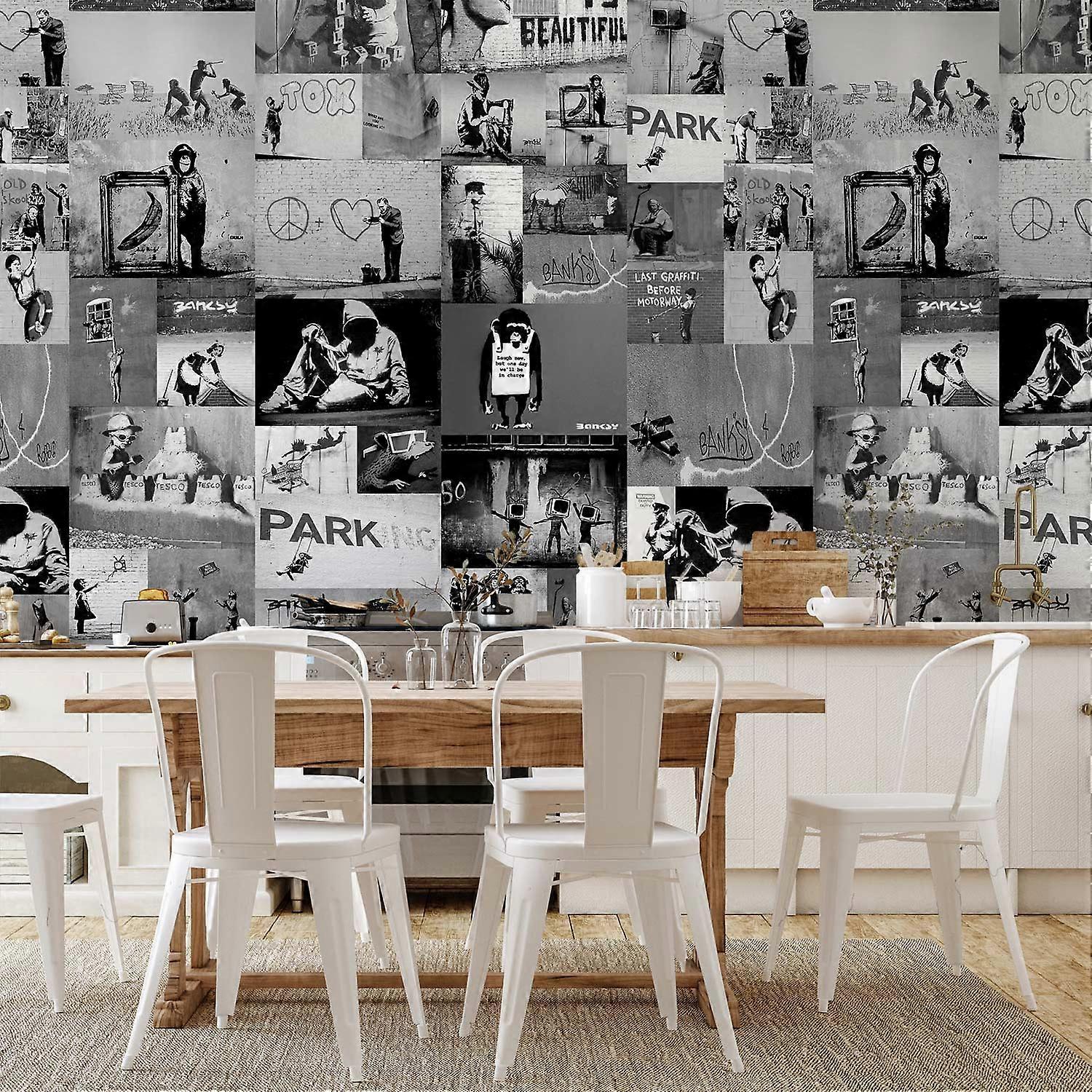 Tapeter - Banksy - grå collage