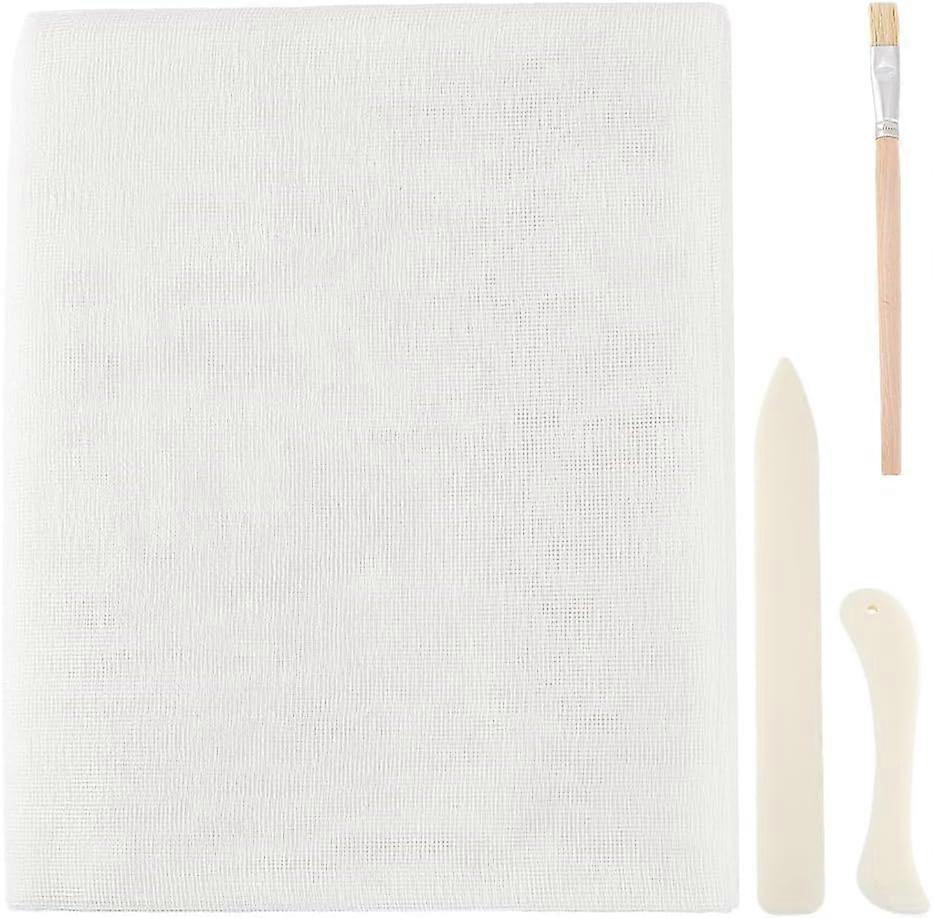 Book Binding Cloth Kits Binding Tools Set with 1 Sheet White Cotton Cloth Fabric 2pcs Plastic Letter Opener Tools 1pcs Brushe for DIY Bookbinding Craf
