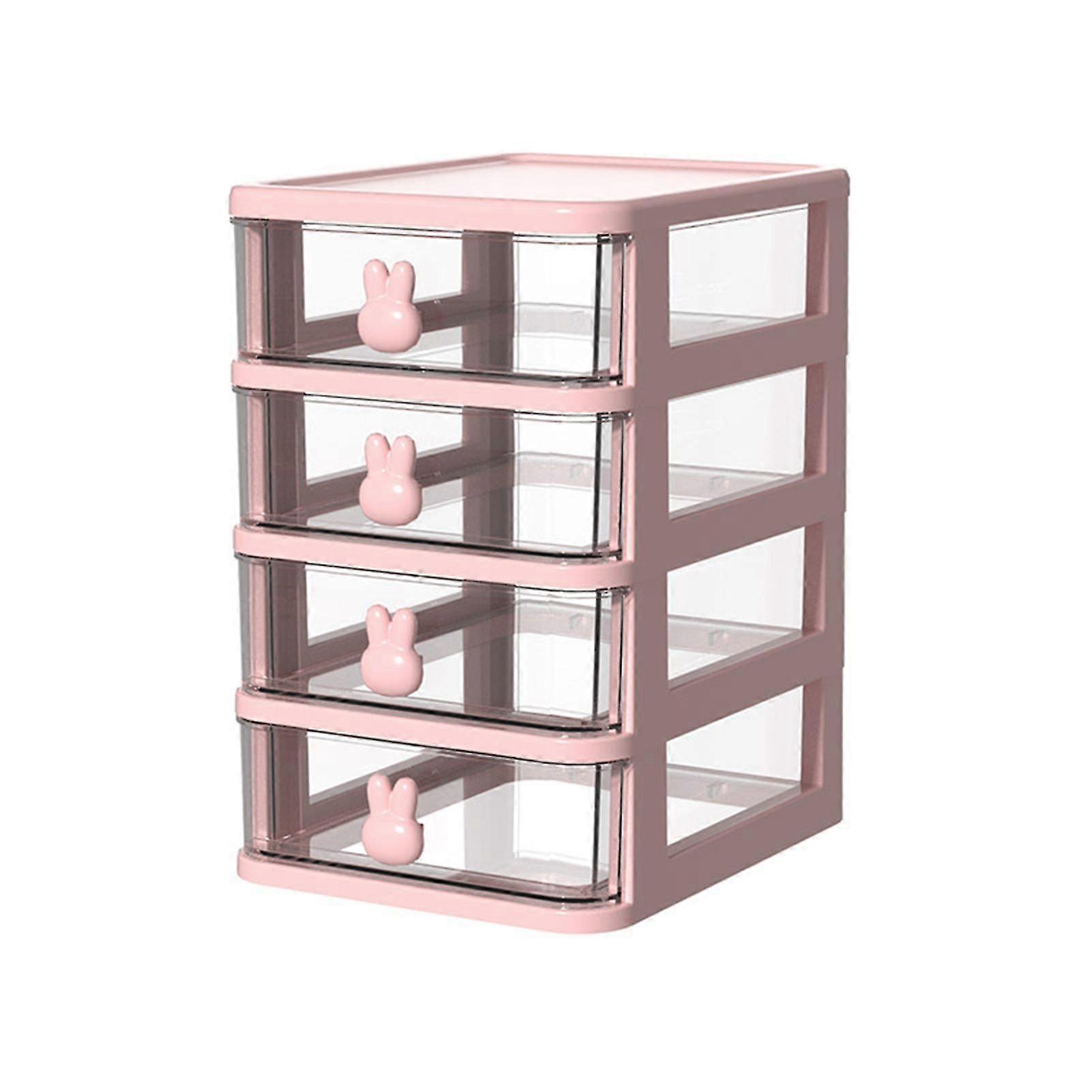 Desk Storage Box Multi Tier Transparent Plastic Large Capacity Bunny Handle Small Drawer Organizer for Book Pen Office
