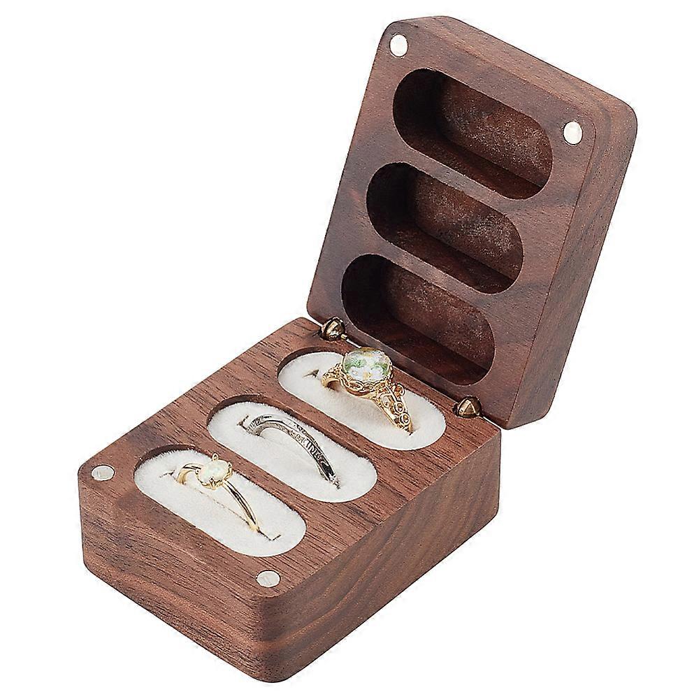 Wooden Jewelry Storage Box 3 Slot Ring Bearer Box with Clasps and White Velvet Inside Rectangle Ring Case Box for Earring Studs Rings 2.44 x 1.90 x 1.