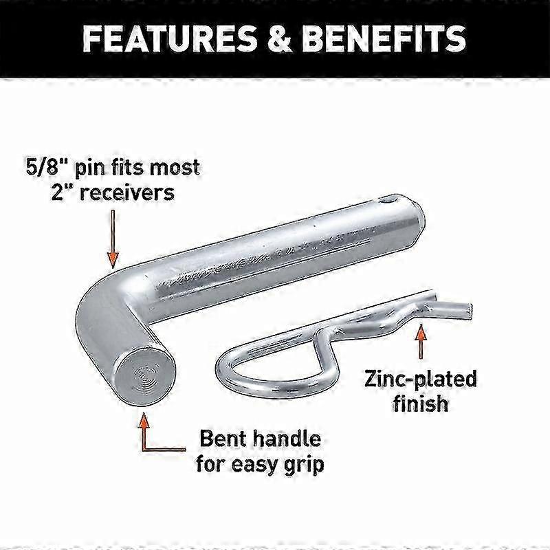 Reboque Hitch Pin e clipe, diâmetro 5/8 polegadas, cabe 2 ou 2-1/2 polegadas receptor, Clear Zinc-1 Pack