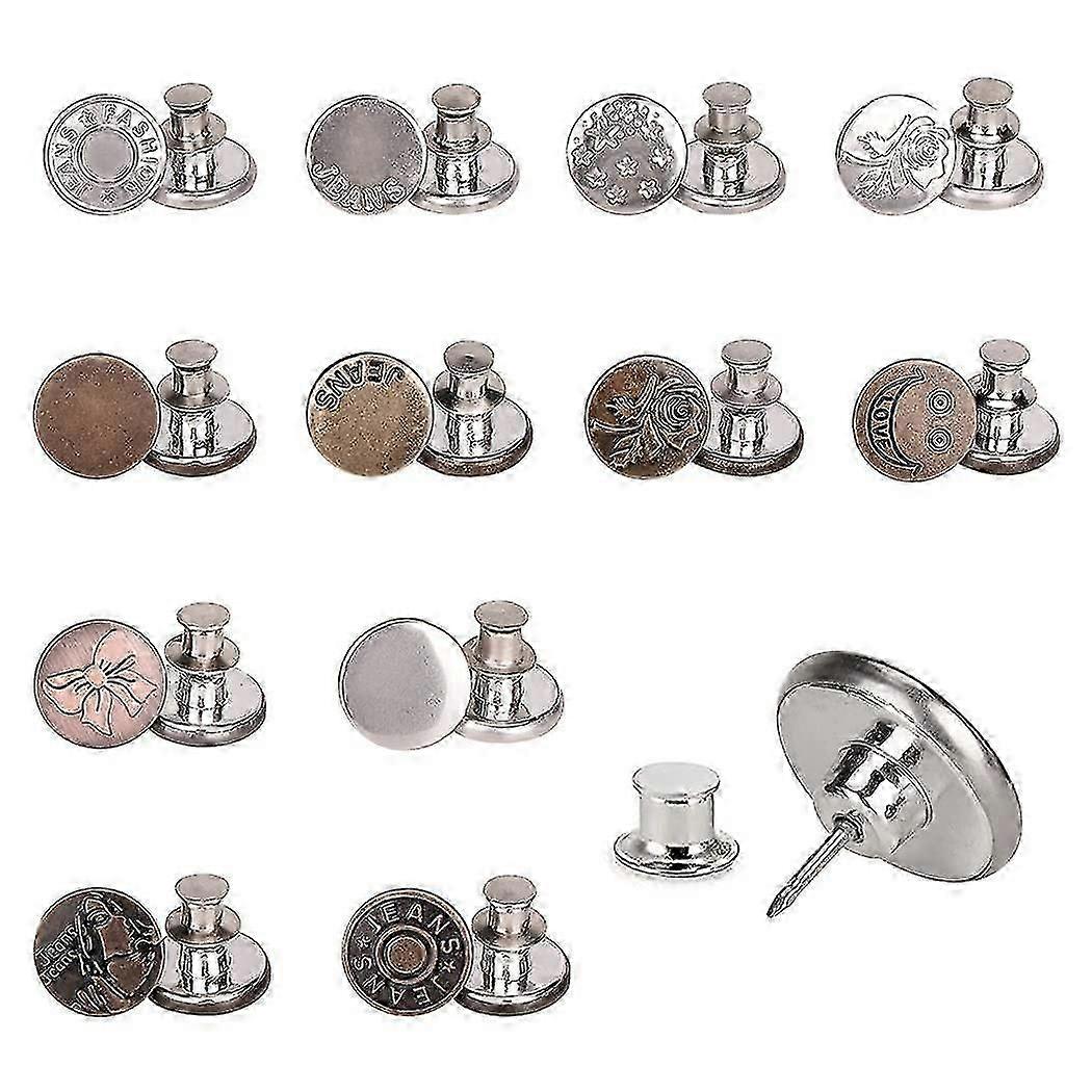 12pcs Jeans Button Pins Durable Metal Jeans Button Replacement Removable Random Style Buttons