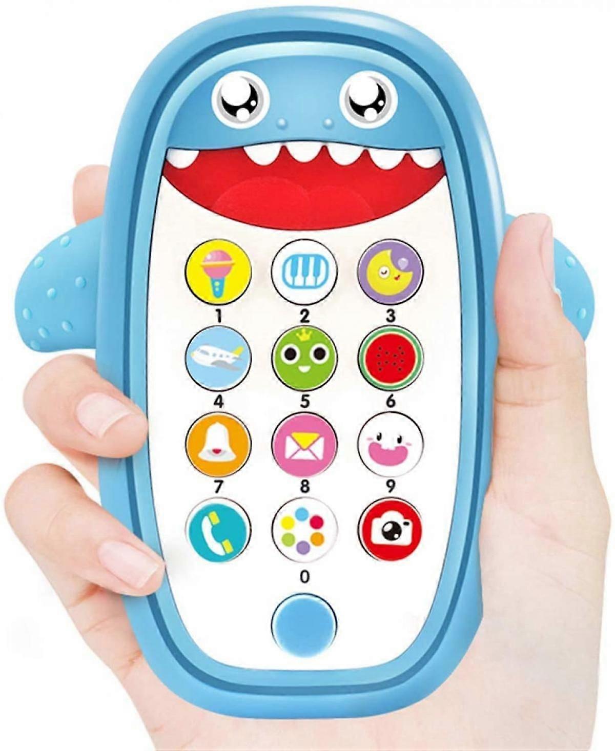 Musical Baby Toys, Baby Shark Phone Toys with Light and Sound, Teether Phone Toy for Babies - Play and Learn for Kids and Toddlers, Blue