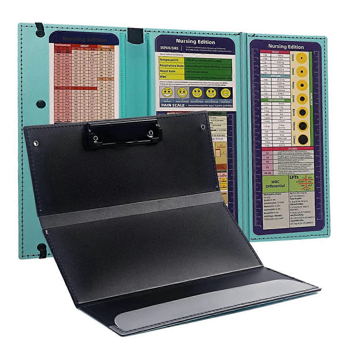 Nursing Clipboard Foldable, 3 Layers Nurse Clipboard with Nursing Edition Trifold Clipboard,Mint Green