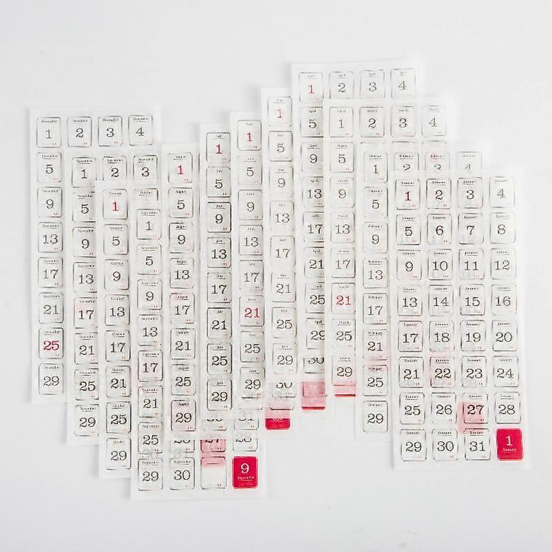 12 Sheets Creative 365 Days Daily Plan Handbook Label Washi Sticker Calendar DIY Diary Scrapbooking Decoration Sticker