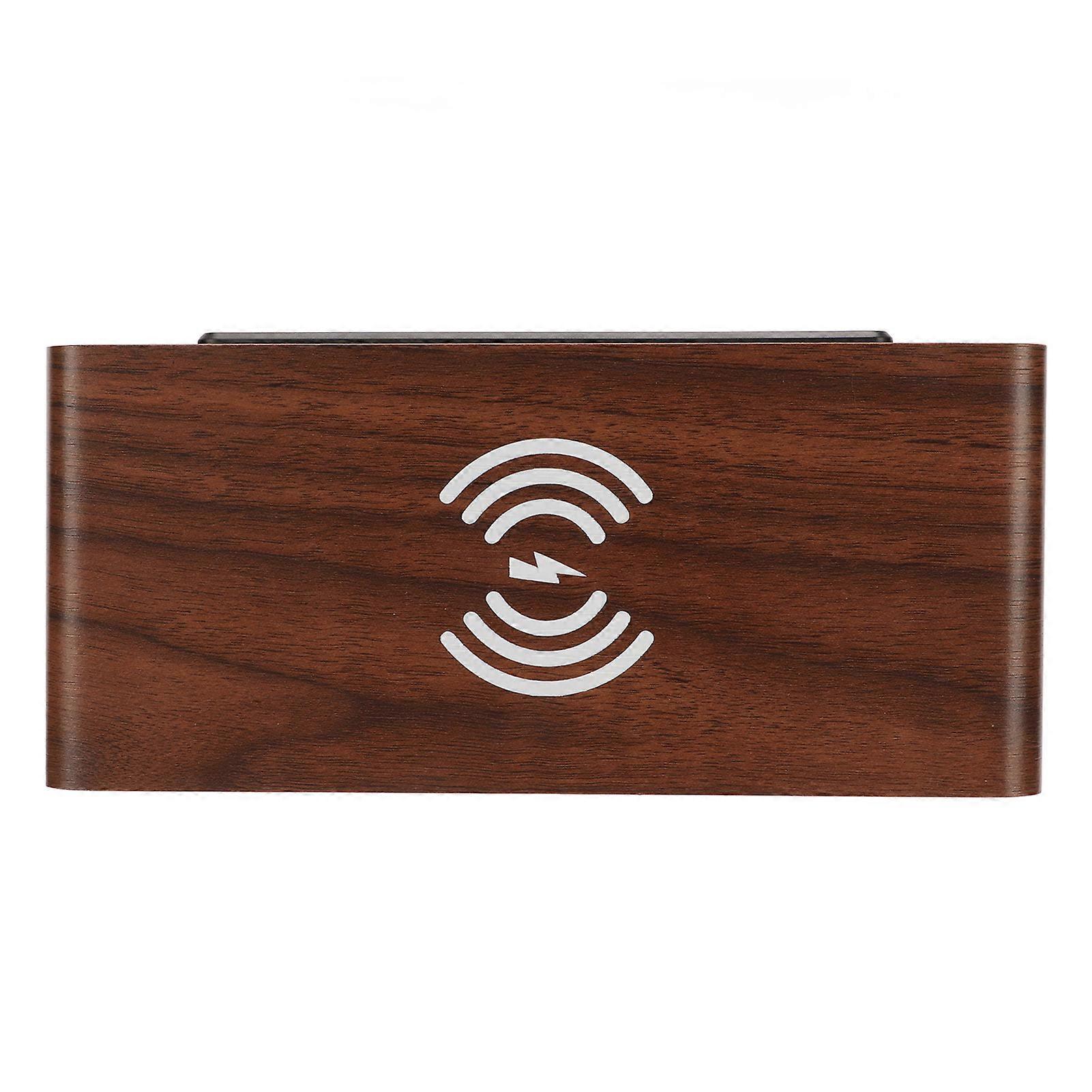 Wooden Digital Alarm Clock Yellow LED Display with Wireless Charger