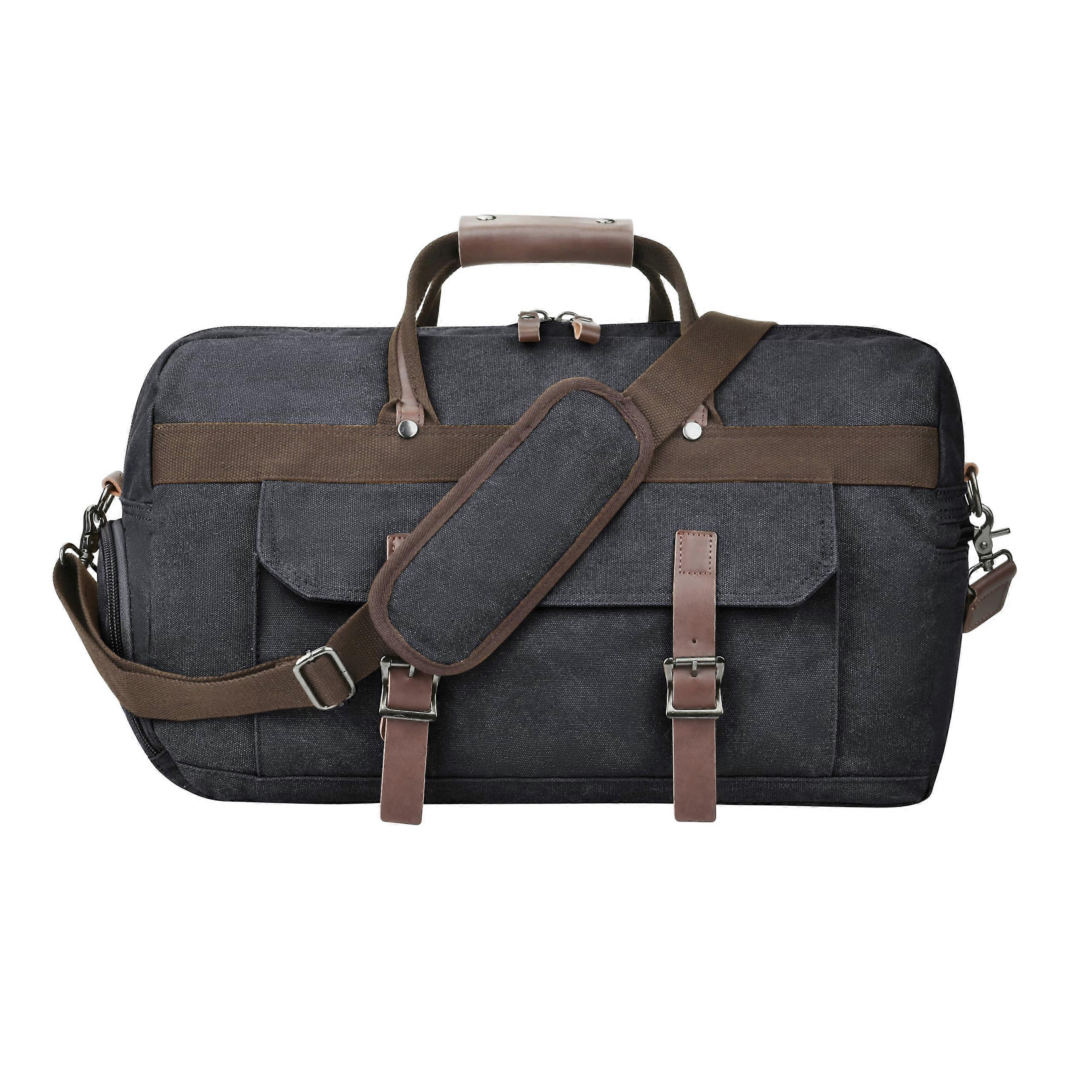 Leather canvas travel duffel bag with adjustable shoulder strap