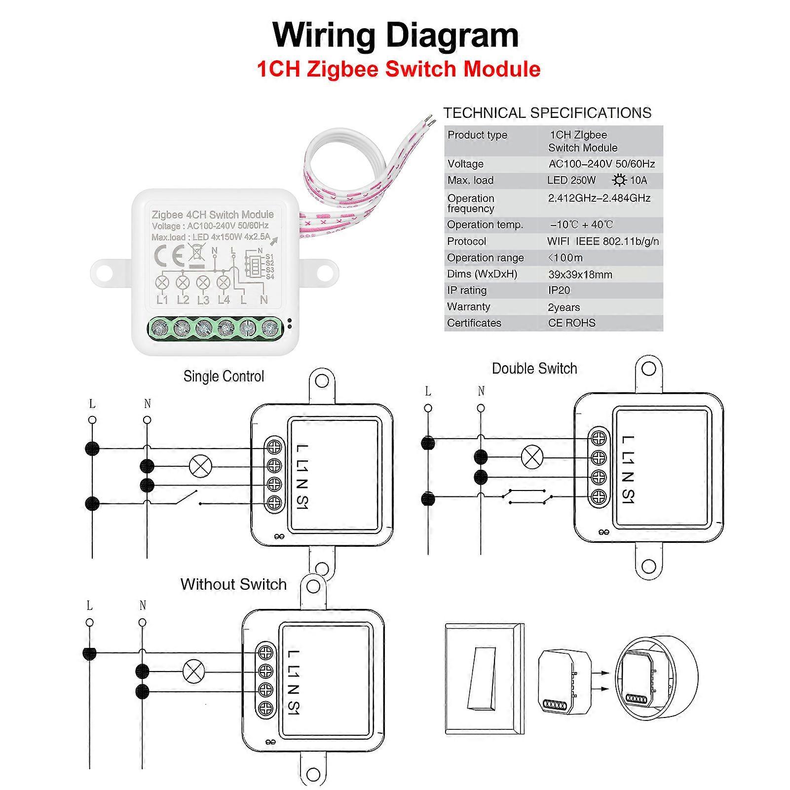 1CH Zigbee Mini Smart Switch Relay Module Support 2 Way Control Switch for Smart Home Automation, Works with Alexa Home