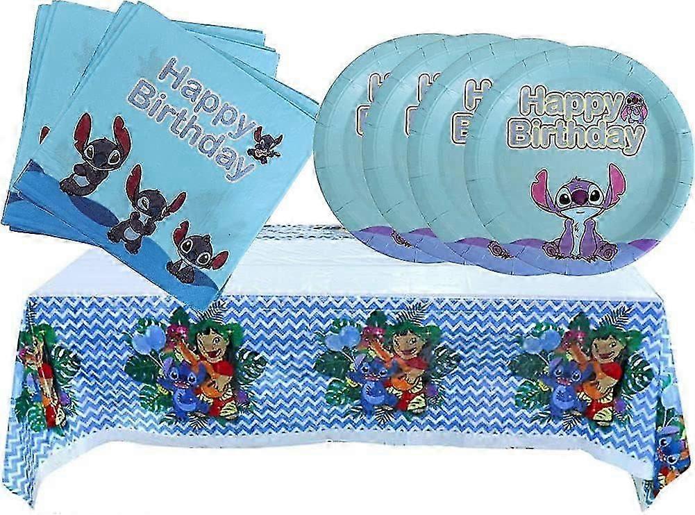 Lilo and Stitch Party Supplies,Includes 20 Paper Plates - 20 Napkin - 1 Table Cloth Serves 20 Guest