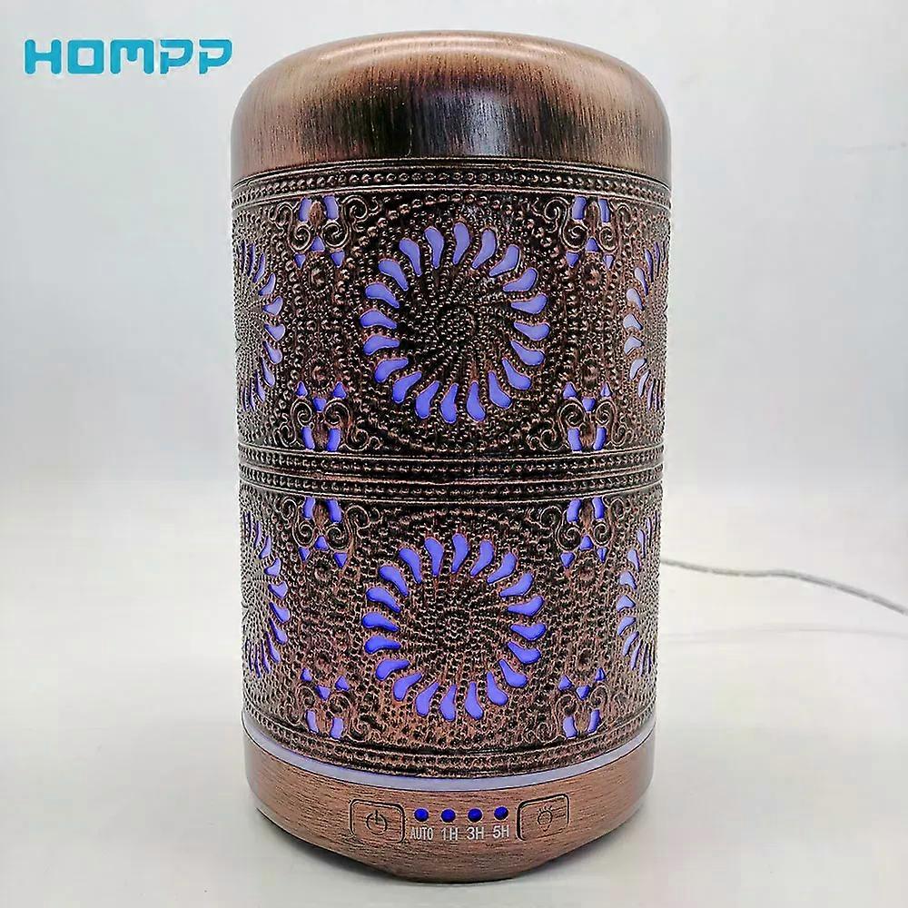 Hompp Red Bronze Metal Air Humidifier Aroma Essential Oil Diffuser Mist Maker 7 Color Light Change Lamp For Home Office
