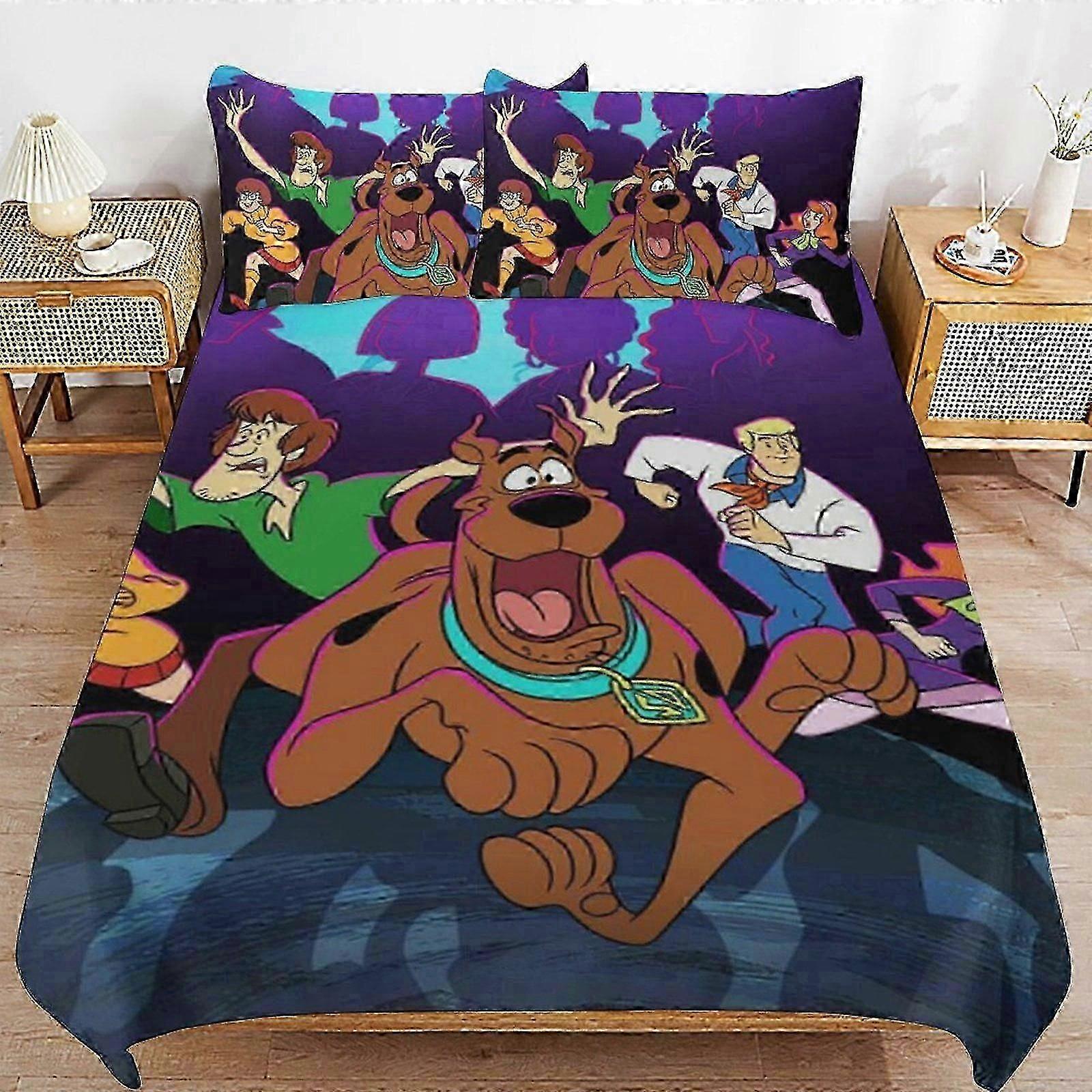 n176 Lençóis Scooby Doo Conjunto de Edredom3 Peças Conjunto de Capa de Colcha Macia Se para Todas as Estações (1 Capa de Edredom e 2 Fronhas) Lençóis iiv176