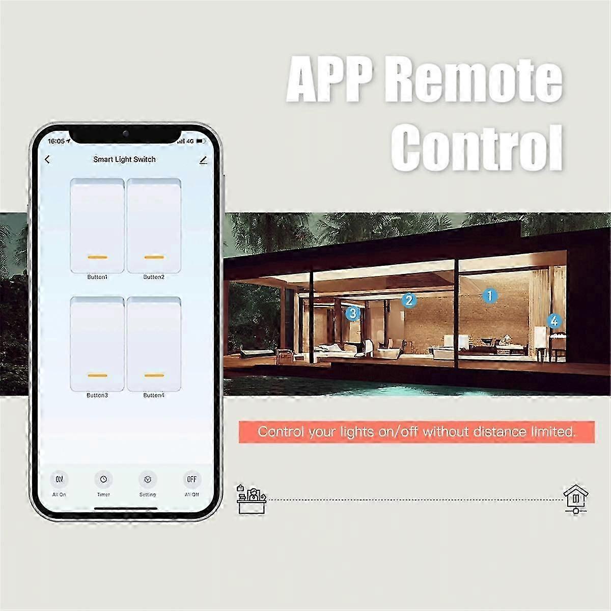 Tuya Wi-Fi Smart Light Switch US Single Pole Push Button Wall Switch Work with for Alexa Home US Pl