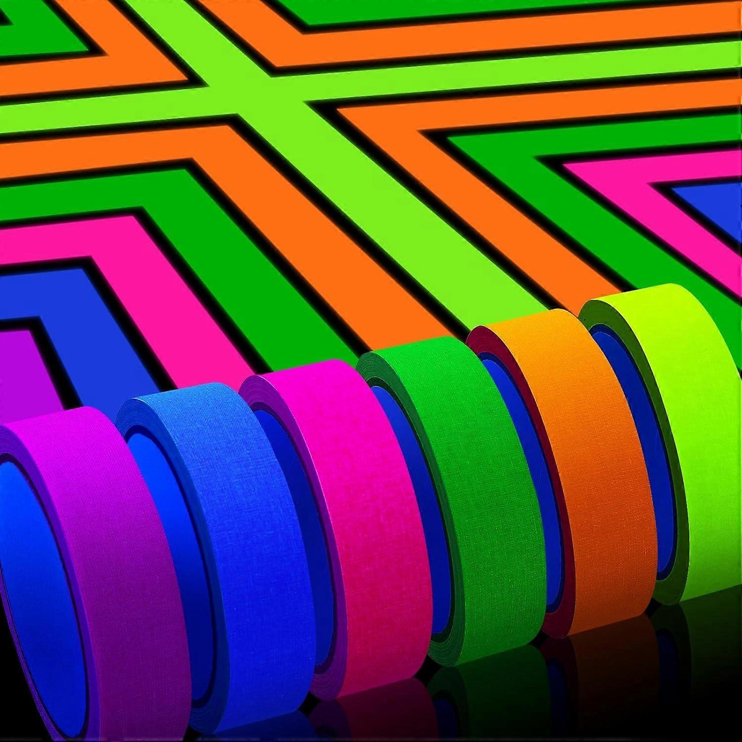 6 Colors Neon Gaffer Tape Fluorescent UV Blacklight Glow in The Dark Reflective for UV Party 0.6 inch x 16.5 feet