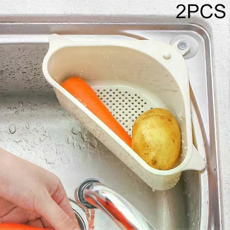 Kitchen Vegetable Rack-2 PCS Triangle Sink Drain Hanger,Beige Beige
