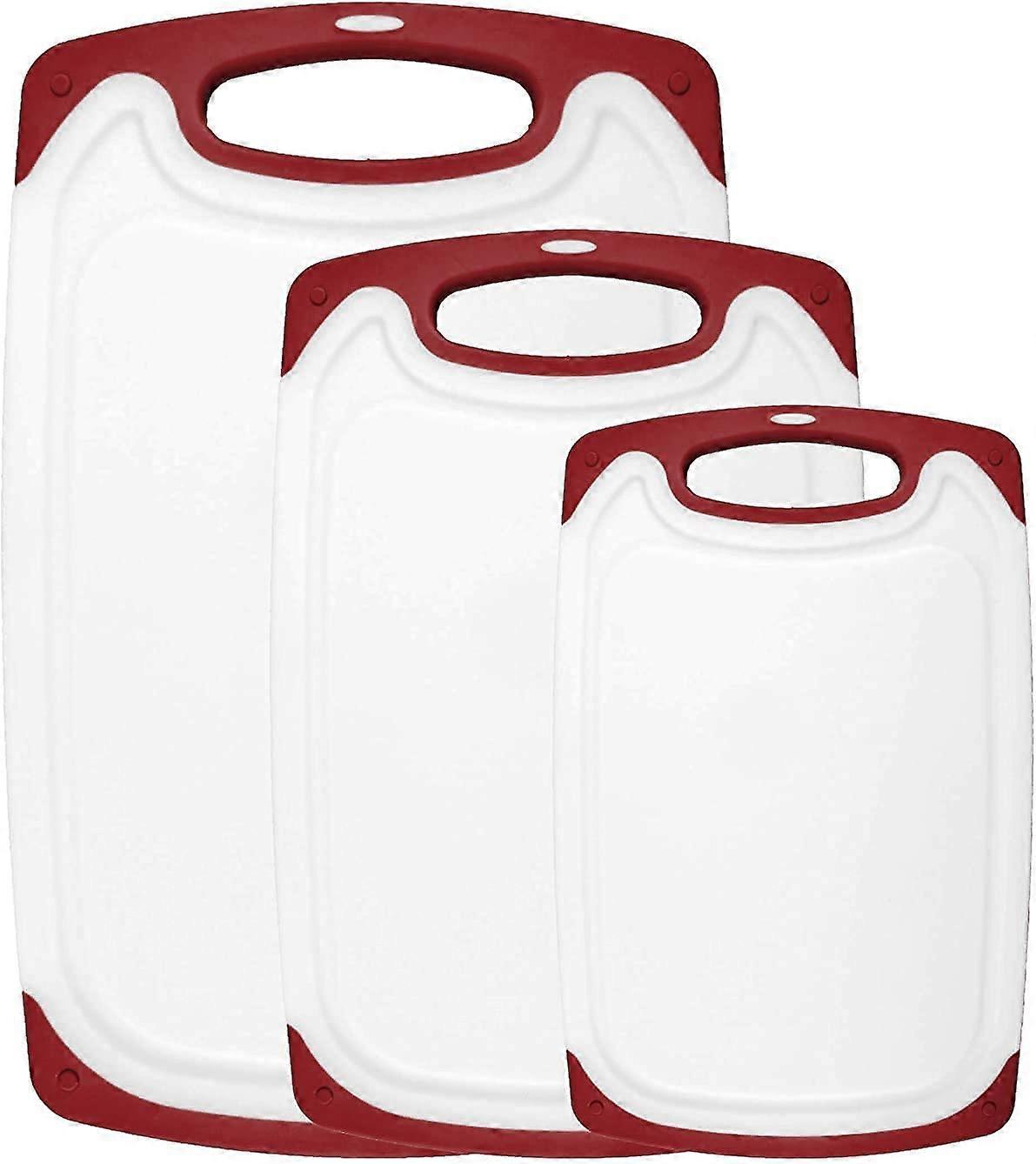 Cutting Boards For Kitchen BPA-Free Chopping Board Non-Slip Handles Reversible Large 3-Pack Red