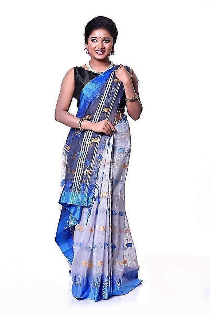 Saris de Seda de Algodão Biswa Paithani com Trabalho Zari & Design de Buttas para Mulheres