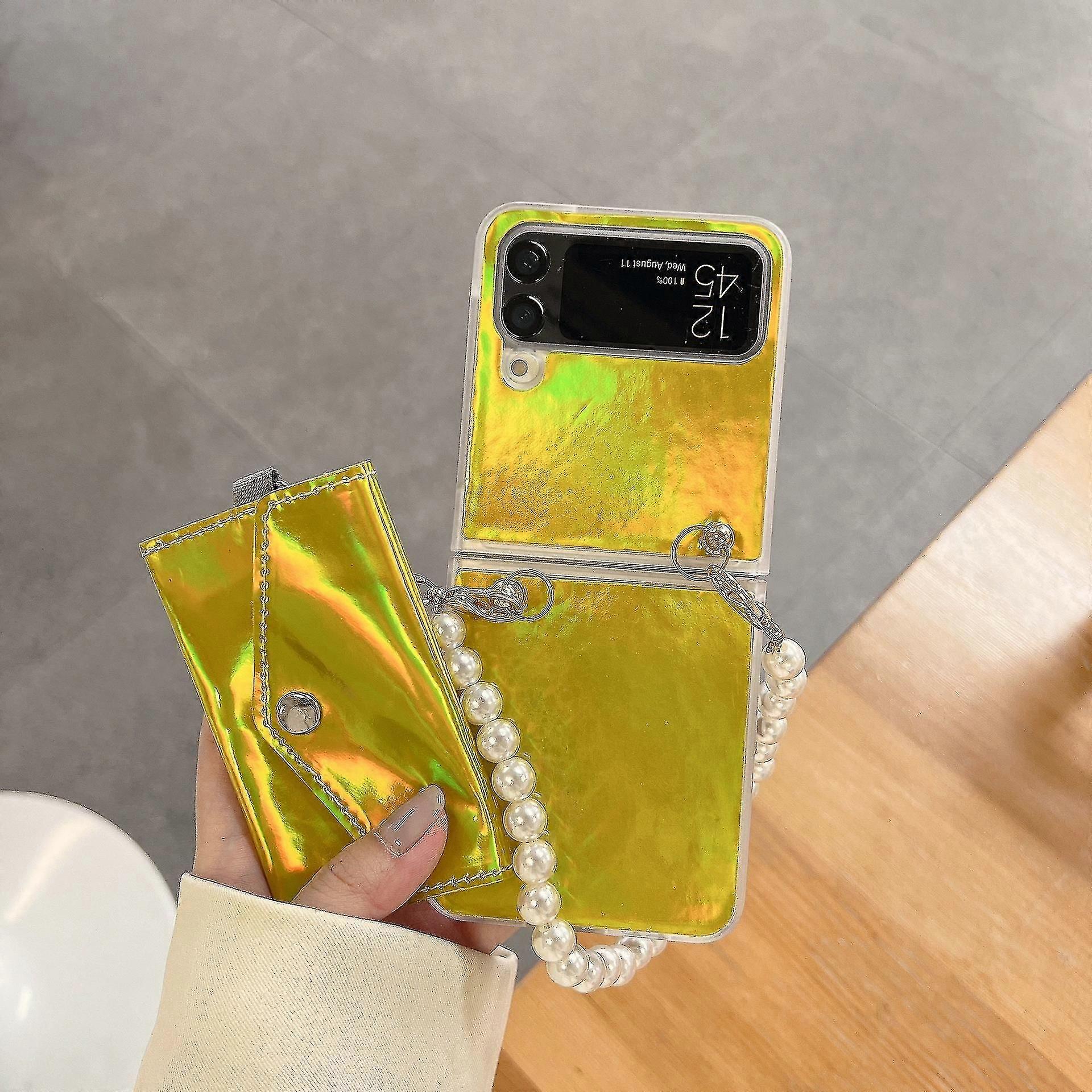 Laser Glitter Case Compatible Samsung Galaxy Z Flip 4 With Zip Coin Purse Card Holder Strap Bracelet