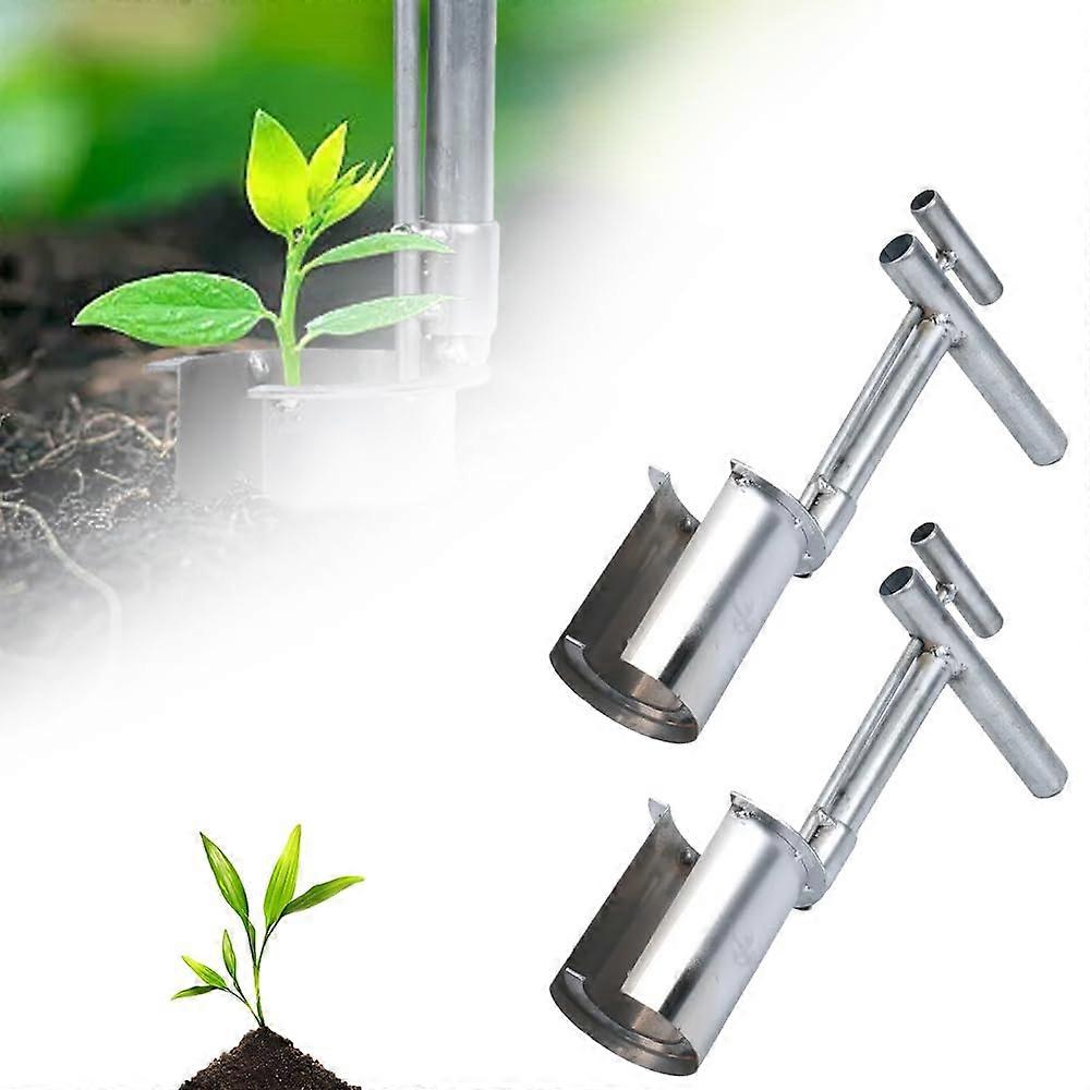 Plant and Fruit Tree Seedling Transplanter, 2025 Upgrade Bulb Planter Tool, Garden Transplanter, Long Handle, Silver
