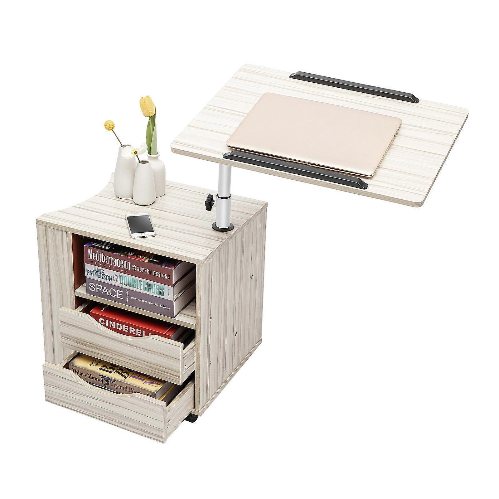 Rotating End Table with Bedside Cabinet Liftable Bedside Table Bedside Laptop Desk